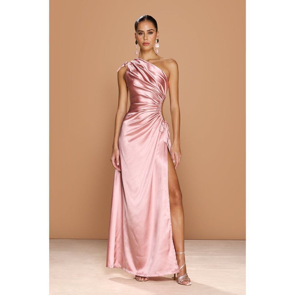Sonya Moda Nour One-Shoulder Maxi Dress in Pink Wedding Guest Summer size S NWT - Picture 2 of 6